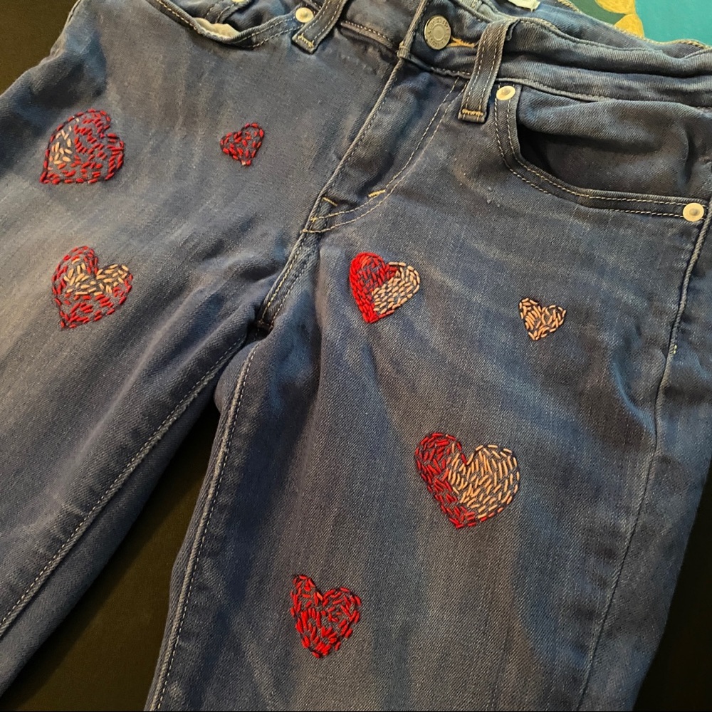 Levi’s custom hand stitched heart jeans